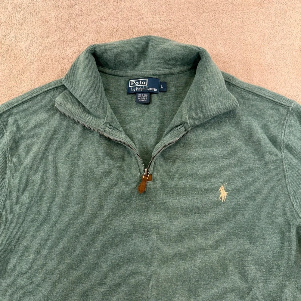Polo Ralph Lauren Quarter Zip Pullover Cotton Pony Preppy Green Men's Sz L